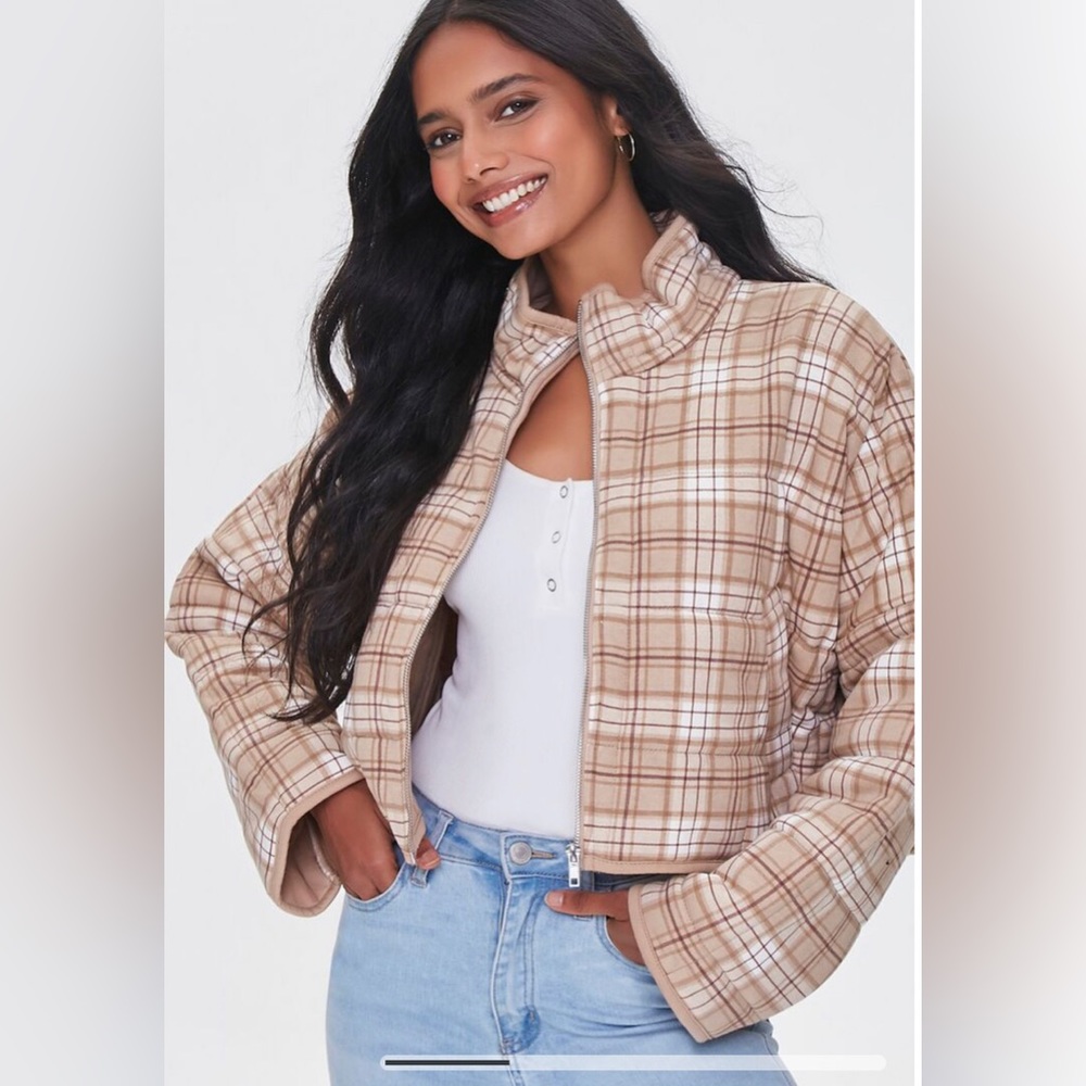 New Forever 21 tan plaid jacket.